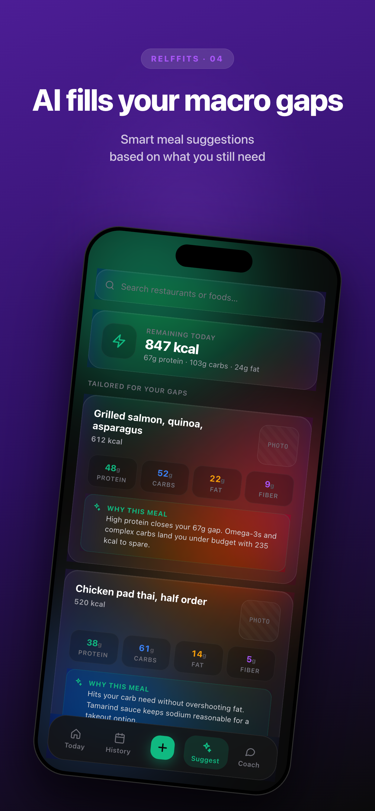 Smart suggestions — AI fills the gaps in your remaining macros