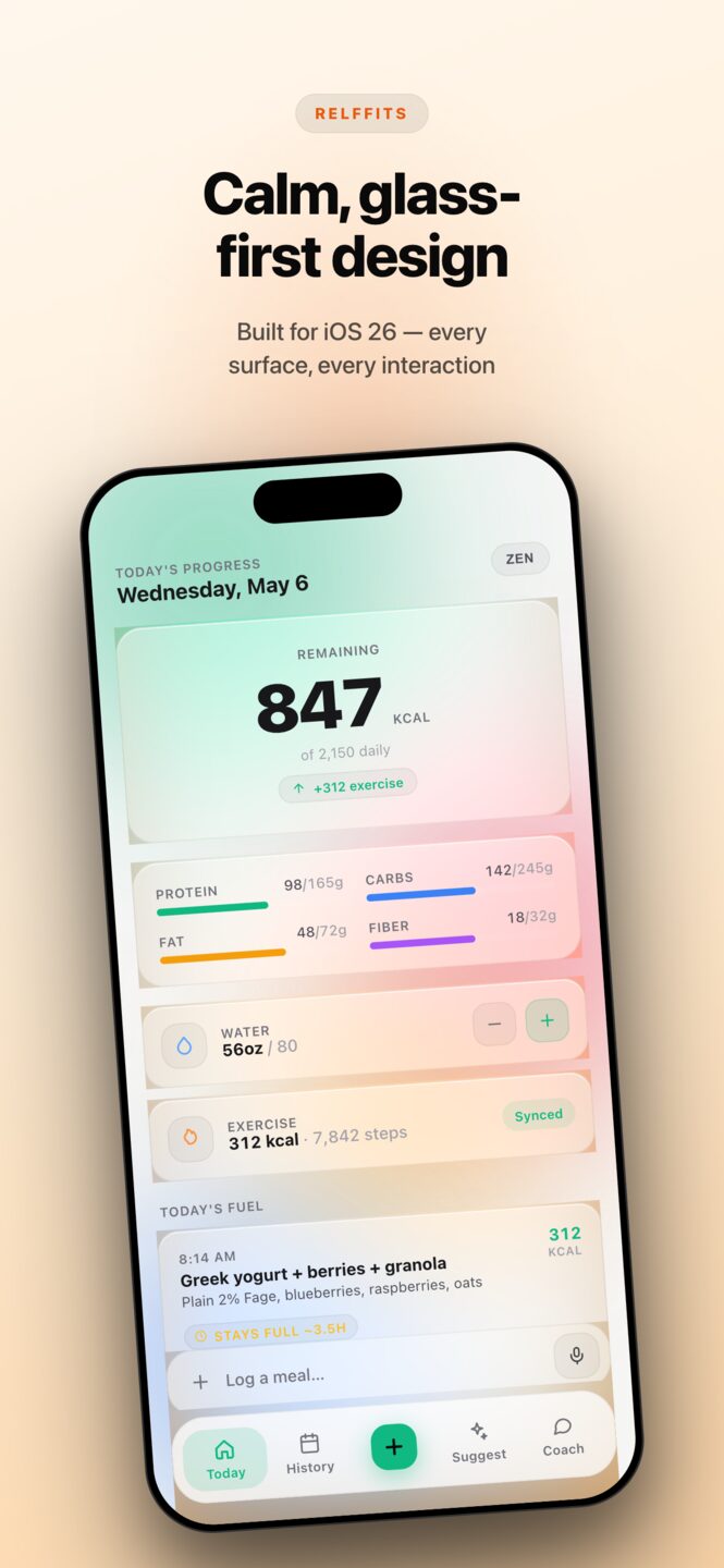 History: calendar plus 7-day macro and calorie trends