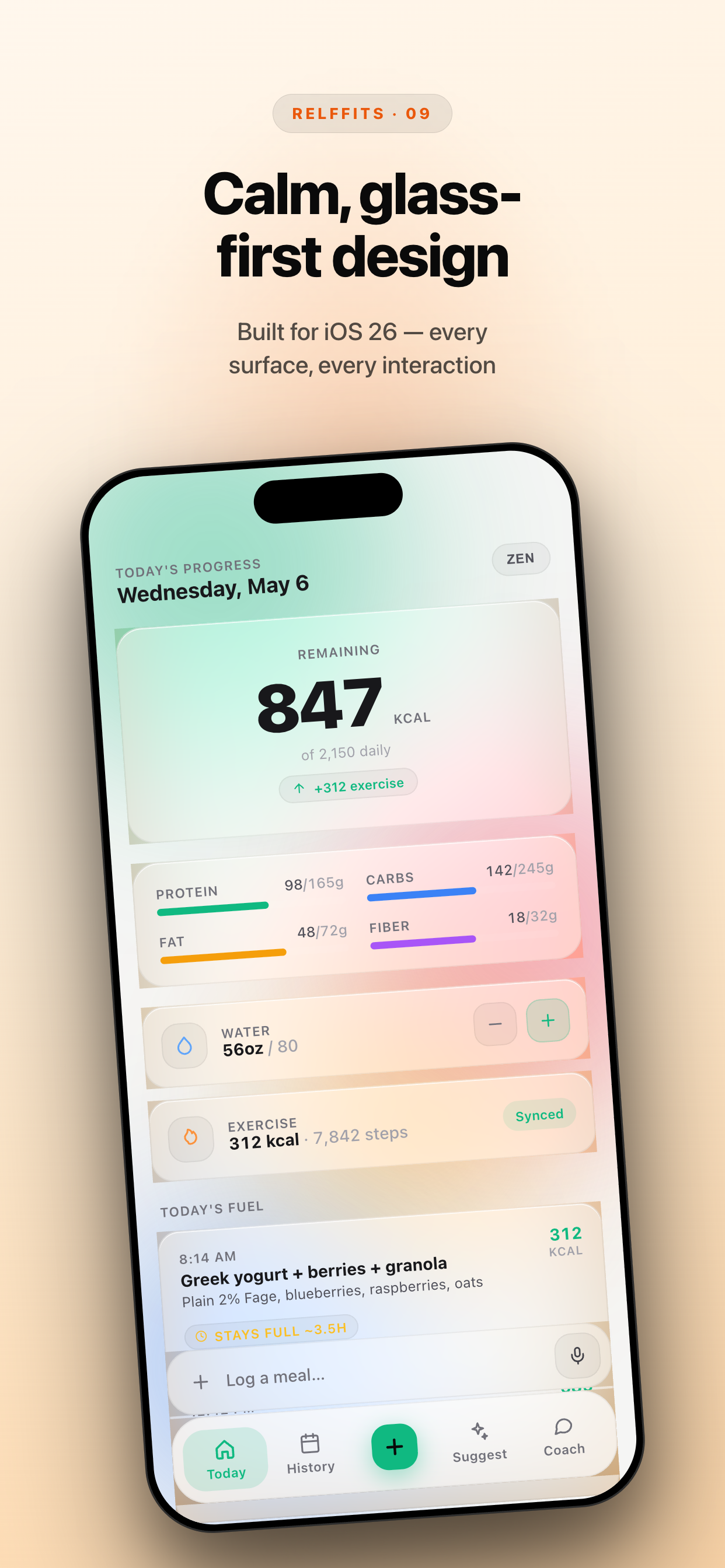 Calm, glass-first design across every surface and interaction